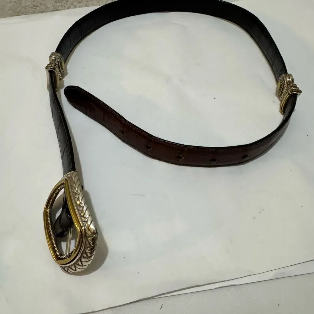 Brighton Marcus 2 Tone Belt VTG Black & Brown Leather Size M 30 Women